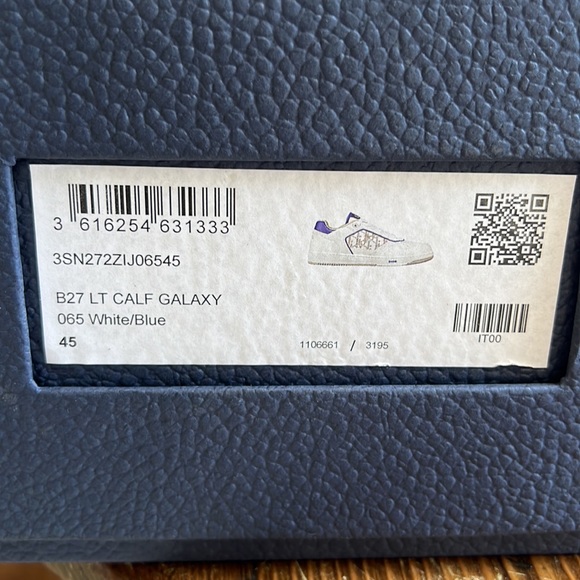 Authentic Dior B27 Low-Top Sneaker. White and Blue smooth calfskin in Mens Sz 12 - Picture 10 of 11